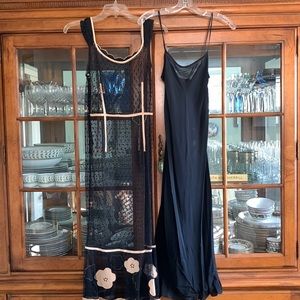 NEVER BEEN WORN Black netting dress with beige appliqués